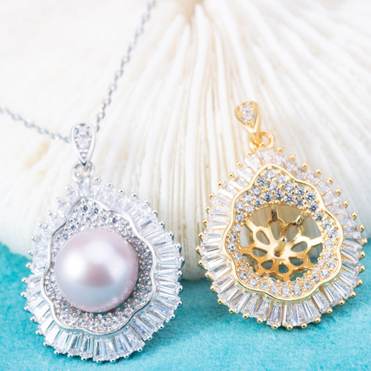 Pe010999  DIY 9-12mm Natural Freshwater pearl pendant accessory 925 sterling silver engagement jewelry necklace for women