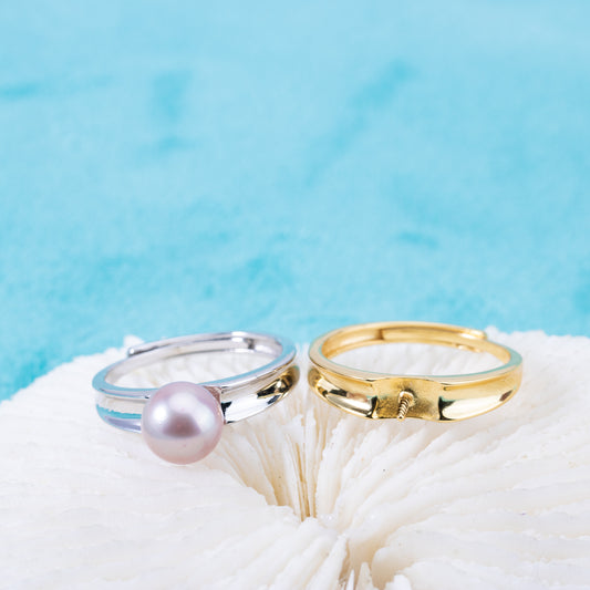 r010888 DIY 6-8mm Natural Freshwater pearl Ring accessory 925 sterling silver Adjustable size engagement jewelry ring for women