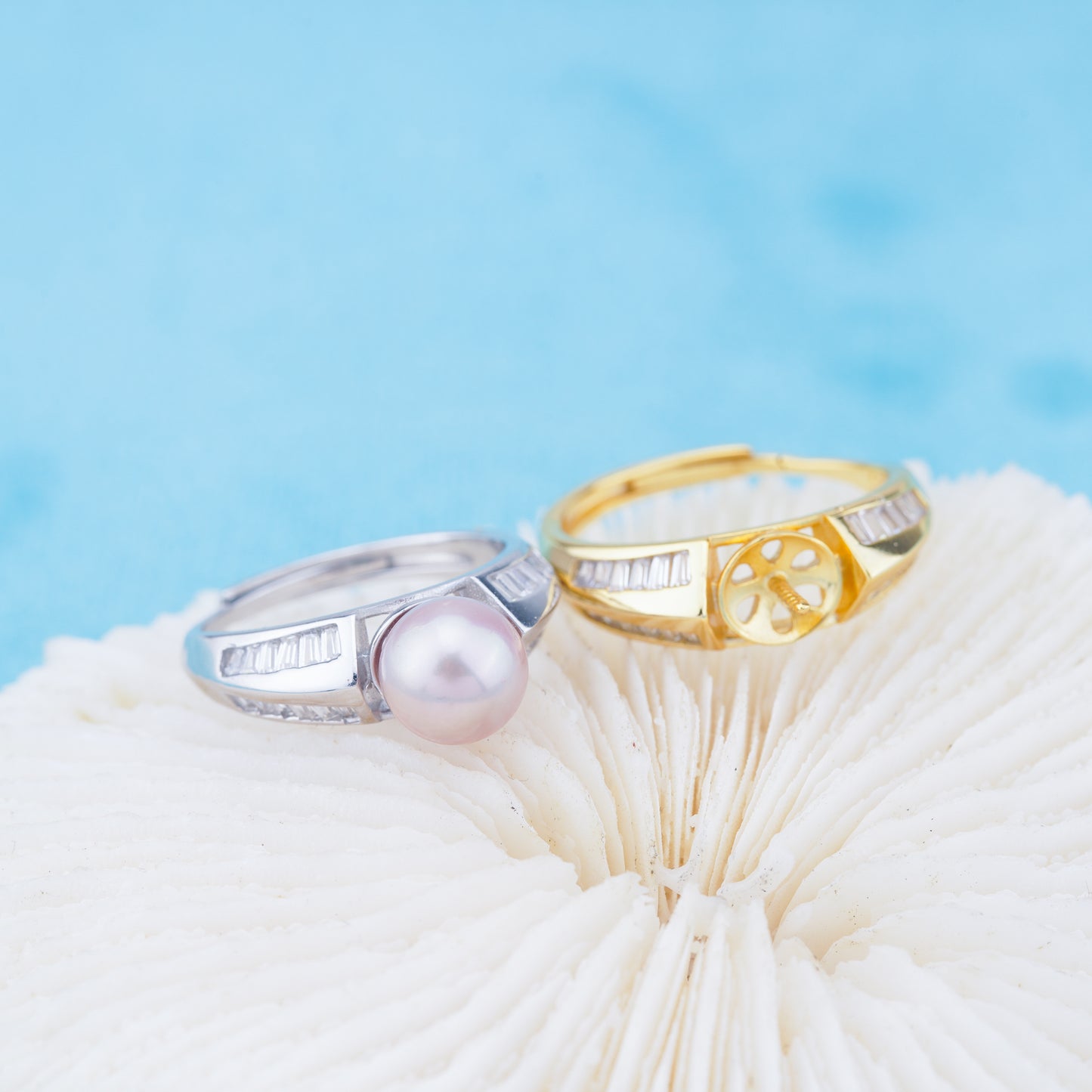 r010968 DIY 6-8mm Natural Freshwater pearl Ring accessory 925 sterling silver Adjustable size engagement jewelry ring for women