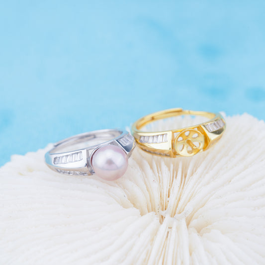 r010968 DIY 6-8mm Natural Freshwater pearl Ring accessory 925 sterling silver Adjustable size engagement jewelry ring for women