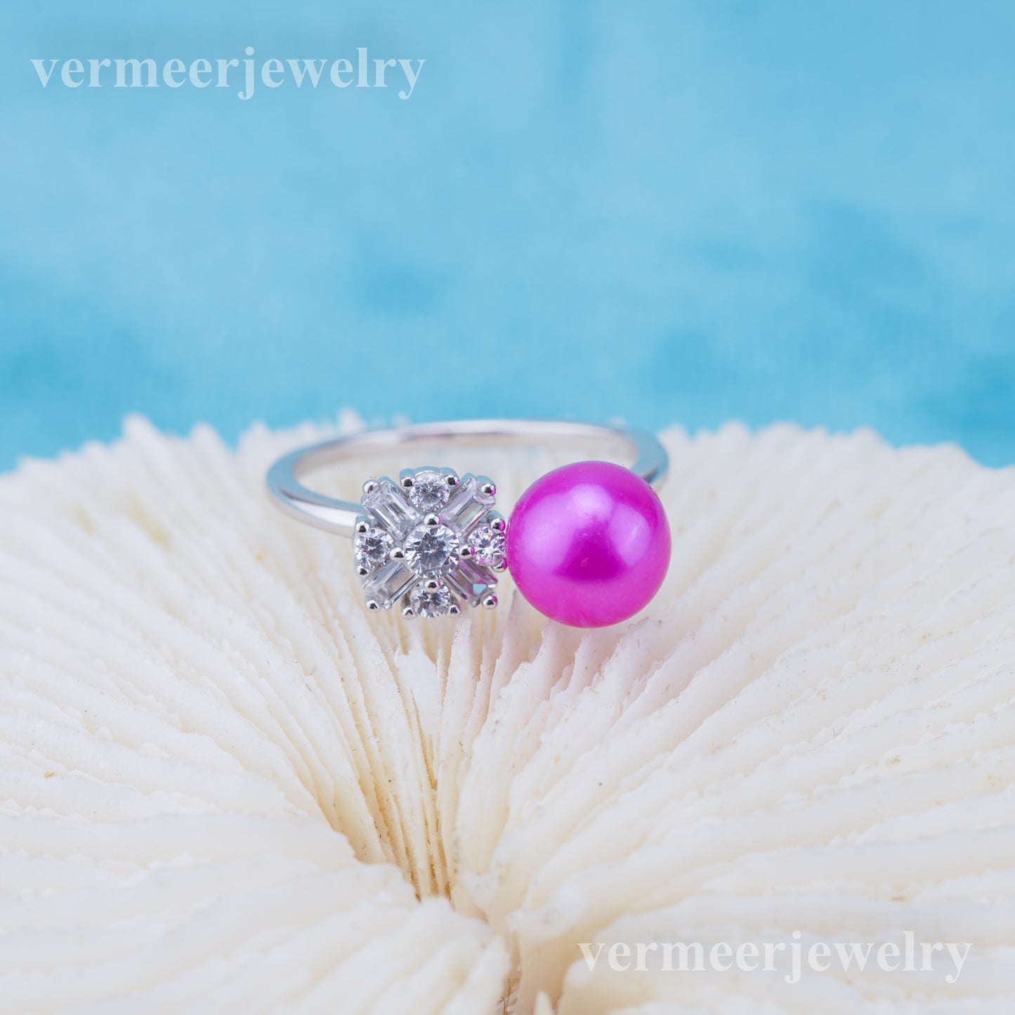 r010931 DIY 6-8mm Natural Freshwater pearl Ring accessory 925 sterling silver Adjustable size engagement jewelry ring for women
