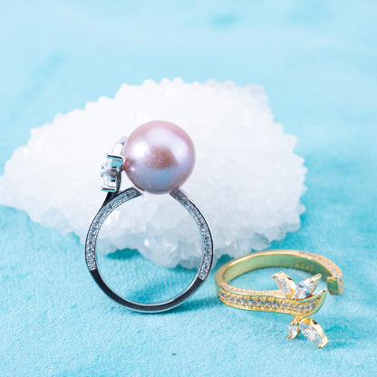 re010900 DIY 9-11mm Natural Freshwater pearl Ring accessory 925 sterling silver Adjustable size engagement ring for women