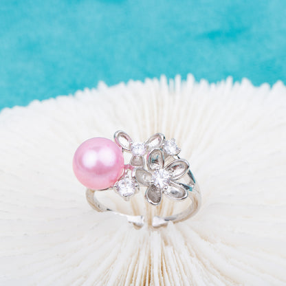 r010695 DIY 7-8mm Natural Freshwater pearl Ring accessory 925 sterling silver Adjustable size engagement jewelry ring for women