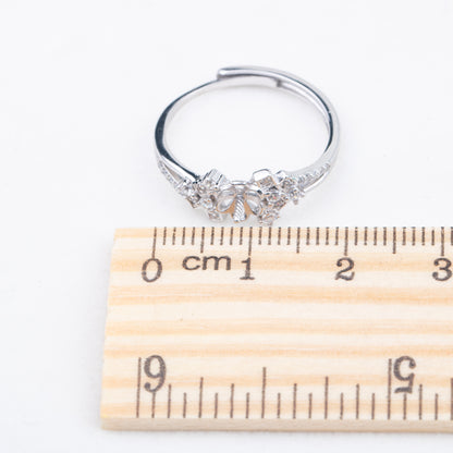 r010814 DIY 7-8mm Natural Freshwater pearl Ring accessory 925 sterling silver Adjustable size engagement jewelry ring for women