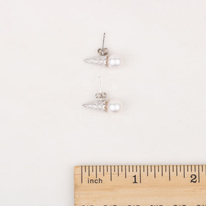 e030627 S925 pearl earring 925 sterling silver DIY 7-8mm Natural Freshwater pearl stud earring for women