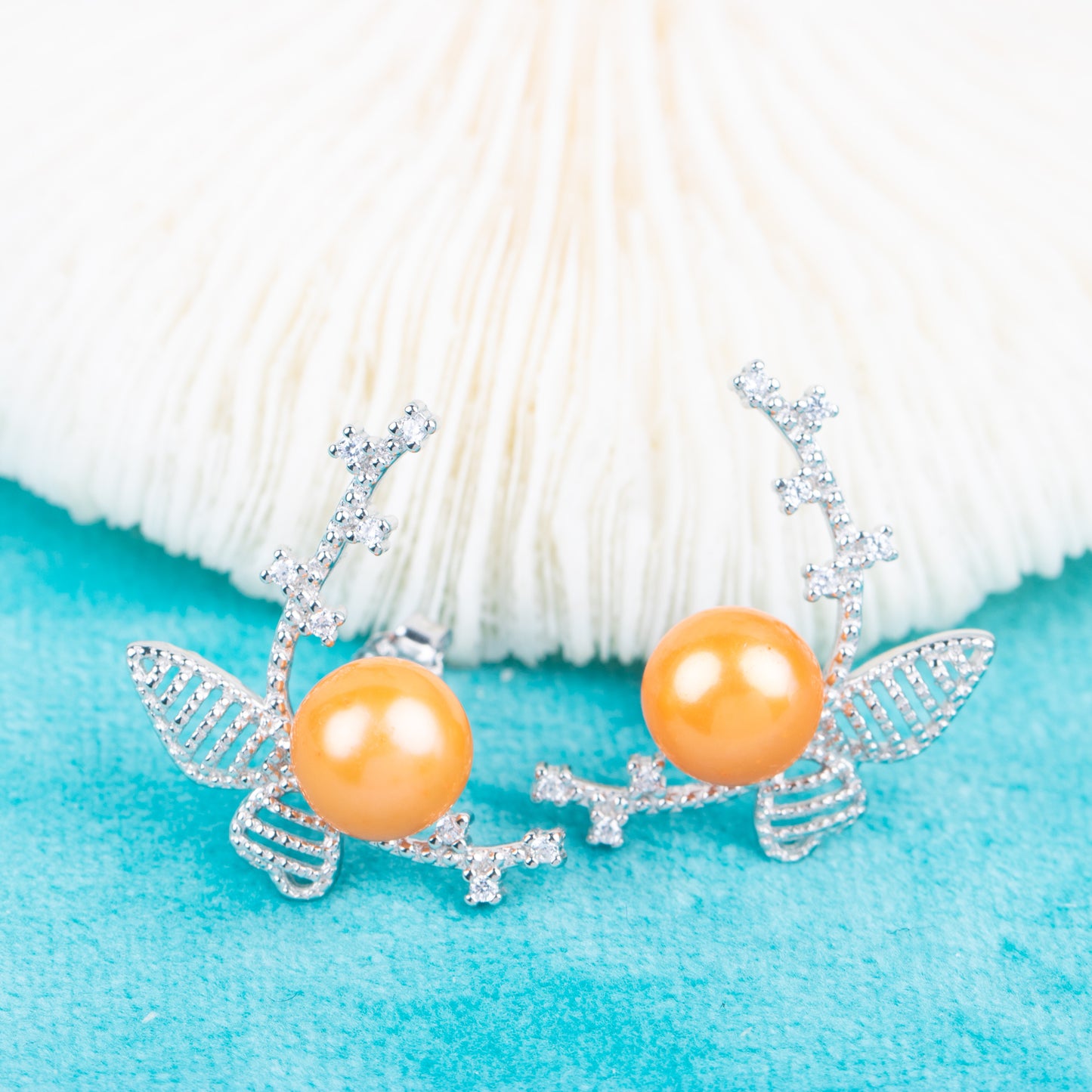 e040800 S925 pearl earring 925 sterling silver DIY 7-8mm Natural Freshwater pearl stud earring for women