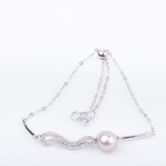 b010178  DIY 7-8mm Natural Freshwater pearl bracelet accessory 925 sterling silver adjustable chain bracelet for women