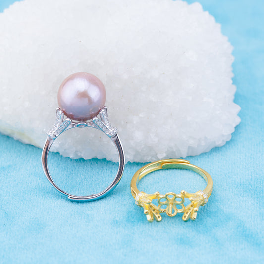 re010935 DIY 9-11mm Natural Freshwater pearl Ring accessory 925 sterling silver Adjustable size engagement ring for women