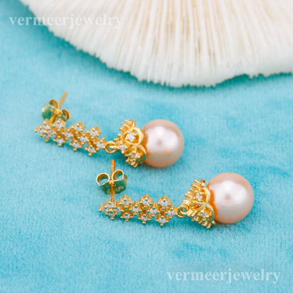 e010892 S925 pearl earring 925 sterling silver DIY 7-8mm Natural Freshwater pearl stud earring for women