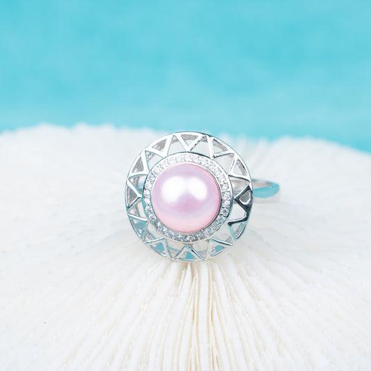 r040570 DIY 7-8mm Natural Freshwater pearl Ring accessory 925 sterling silver Adjustable size engagement jewelry ring for women