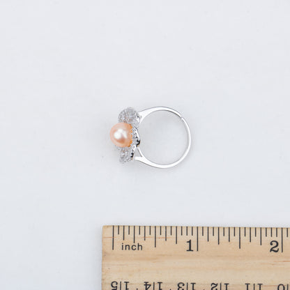 r030524 DIY 7-8mm Natural Freshwater pearl Ring accessory 925 sterling silver Adjustable size engagement jewelry ring for women