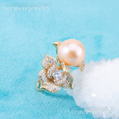 re010904 DIY 9-11mm Natural Freshwater pearl Ring accessory 925 sterling silver Adjustable size engagement ring for women