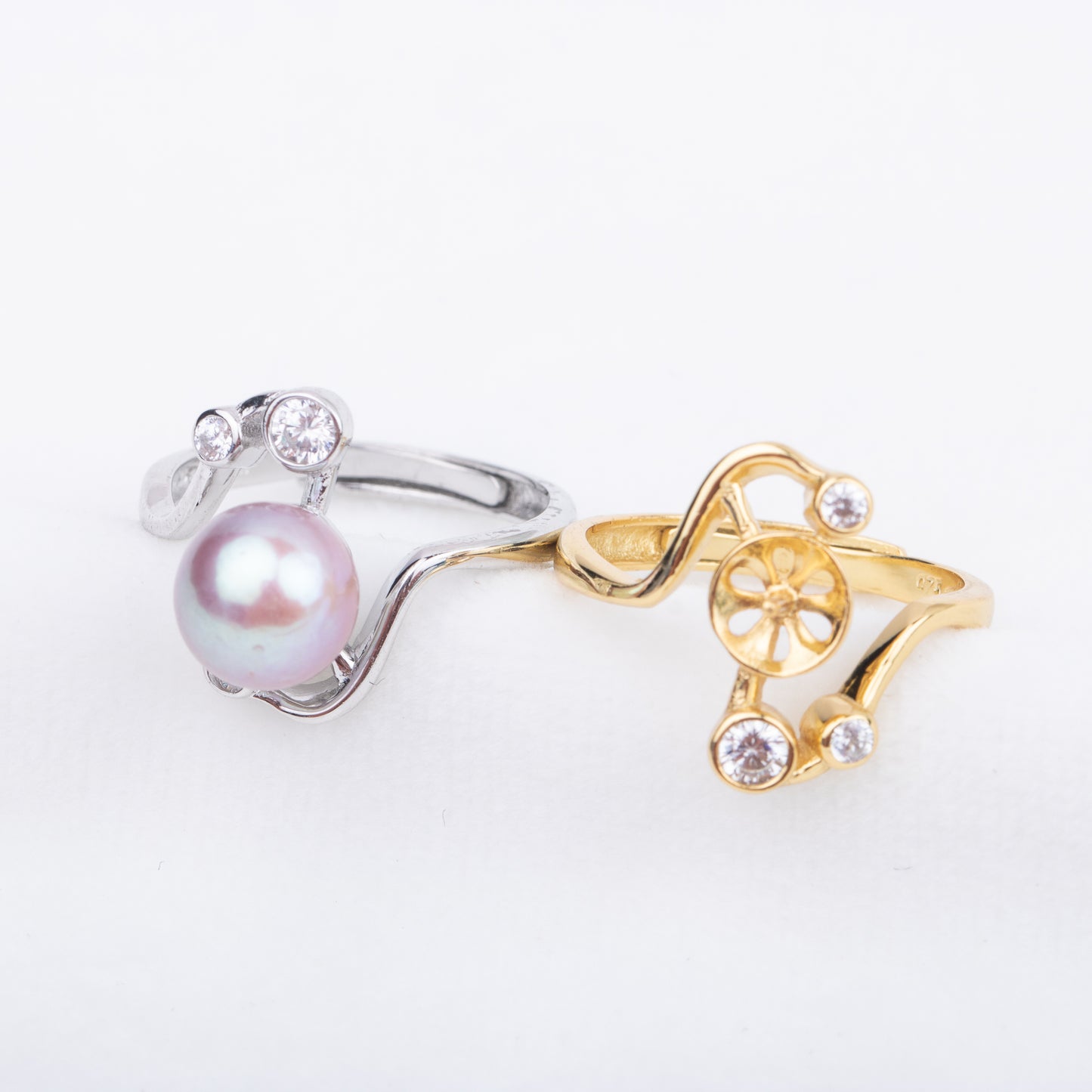 r010696 DIY 7-8mm Natural Freshwater pearl Ring accessory 925 sterling silver Adjustable size engagement jewelry ring for women