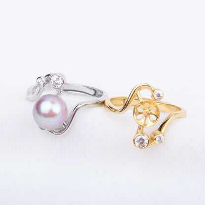 r010696 DIY 7-8mm Natural Freshwater pearl Ring accessory 925 sterling silver Adjustable size engagement jewelry ring for women