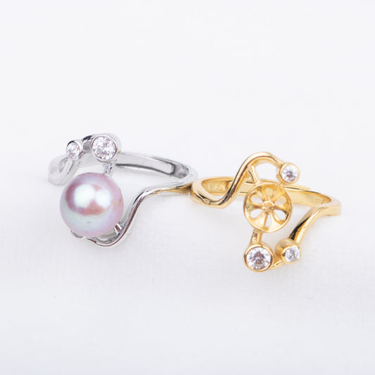 r010696 DIY 7-8mm Natural Freshwater pearl Ring accessory 925 sterling silver Adjustable size engagement jewelry ring for women