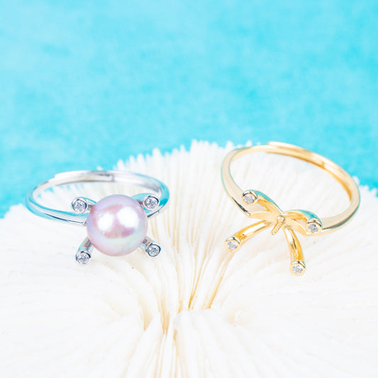 r010833 DIY 7-8mm Natural Freshwater pearl Ring accessory 925 sterling silver Adjustable size engagement jewelry ring for women
