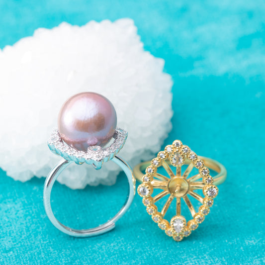 re010868 DIY 9-11mm Natural Freshwater pearl Ring accessory 925 sterling silver Adjustable size engagement ring for women