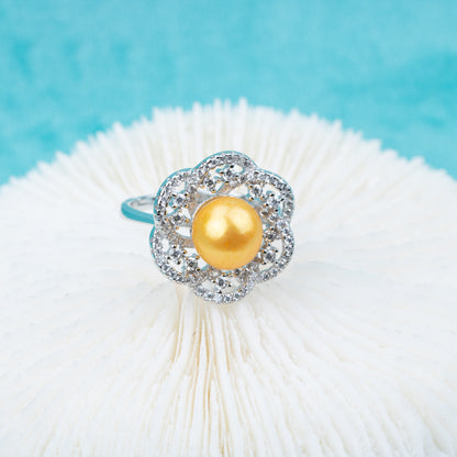 r030524 DIY 7-8mm Natural Freshwater pearl Ring accessory 925 sterling silver Adjustable size engagement jewelry ring for women