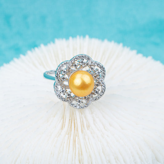 r030524 DIY 7-8mm Natural Freshwater pearl Ring accessory 925 sterling silver Adjustable size engagement jewelry ring for women