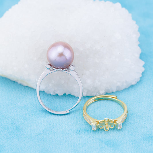 re010934 DIY 9-11mm Natural Freshwater pearl Ring accessory 925 sterling silver Adjustable size engagement ring for women