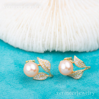 e010783 S925 pearl earring 925 sterling silver DIY 7-8mm Natural Freshwater pearl stud earring for women