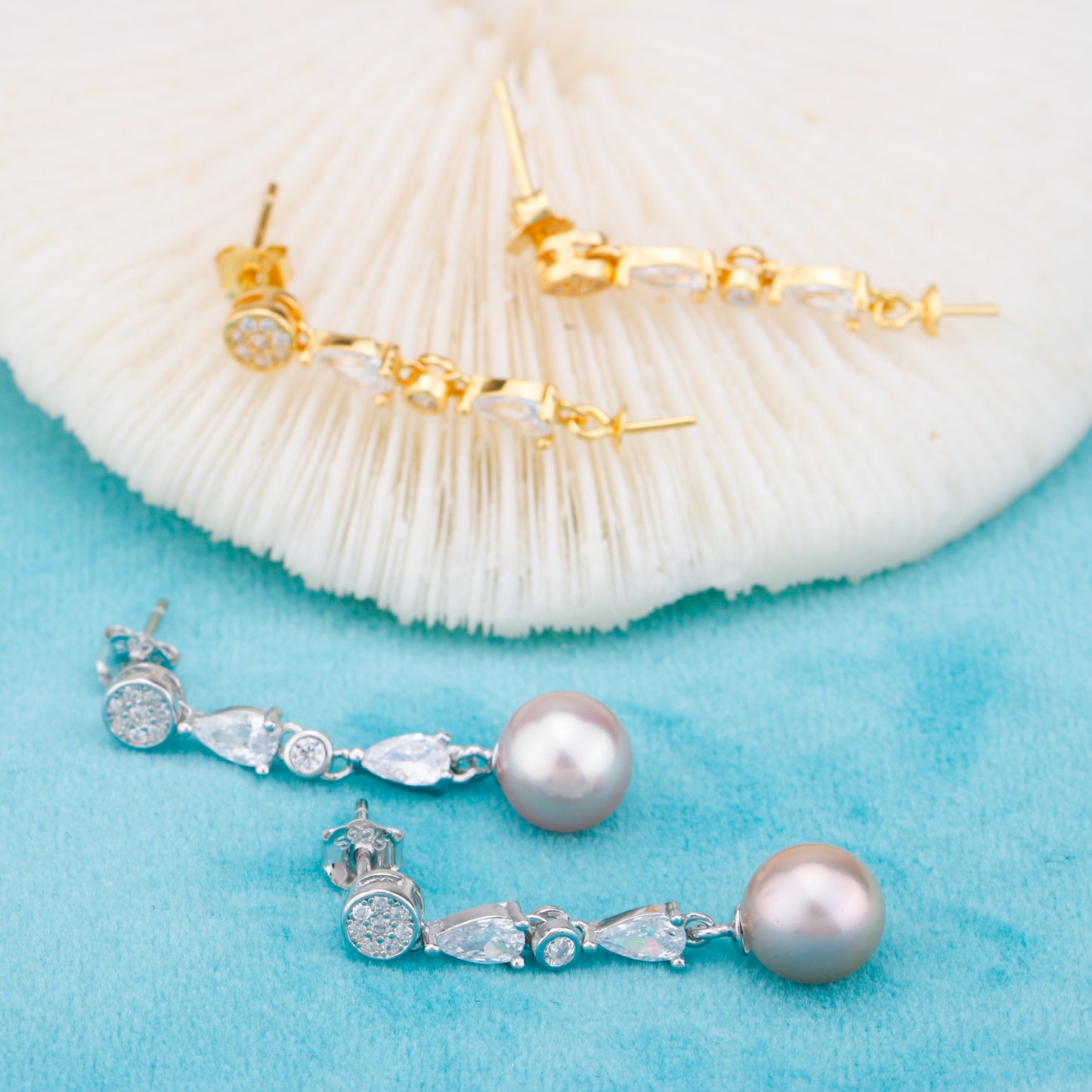 e010891 S925 pearl earring 925 sterling silver DIY 7-8mm Natural Freshwater pearl stud earring for women