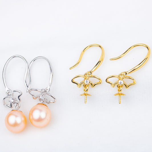 e010710 S925 pearl earring 925 sterling silver DIY 7-8mm Natural Freshwater pearl stud earring for women