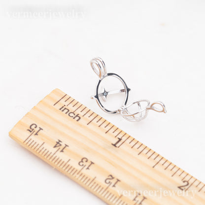 C030087 sterling silver Freshwater pearl cage pendant necklace jewelry locket for pearl party