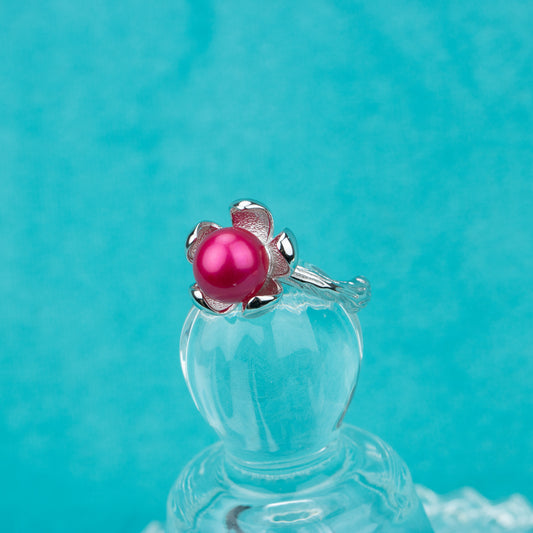 r030509 DIY 7-8mm Natural Freshwater pearl Ring accessory 925 sterling silver Adjustable size engagement jewelry ring for women