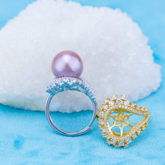 re010928 DIY 9-11mm Natural Freshwater pearl Ring accessory 925 sterling silver Adjustable size engagement ring for women