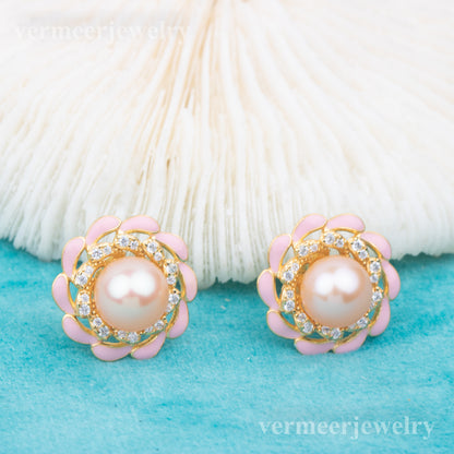 e010770 S925 pearl earring 925 sterling silver DIY 7-8mm Natural Freshwater pearl stud earring for women