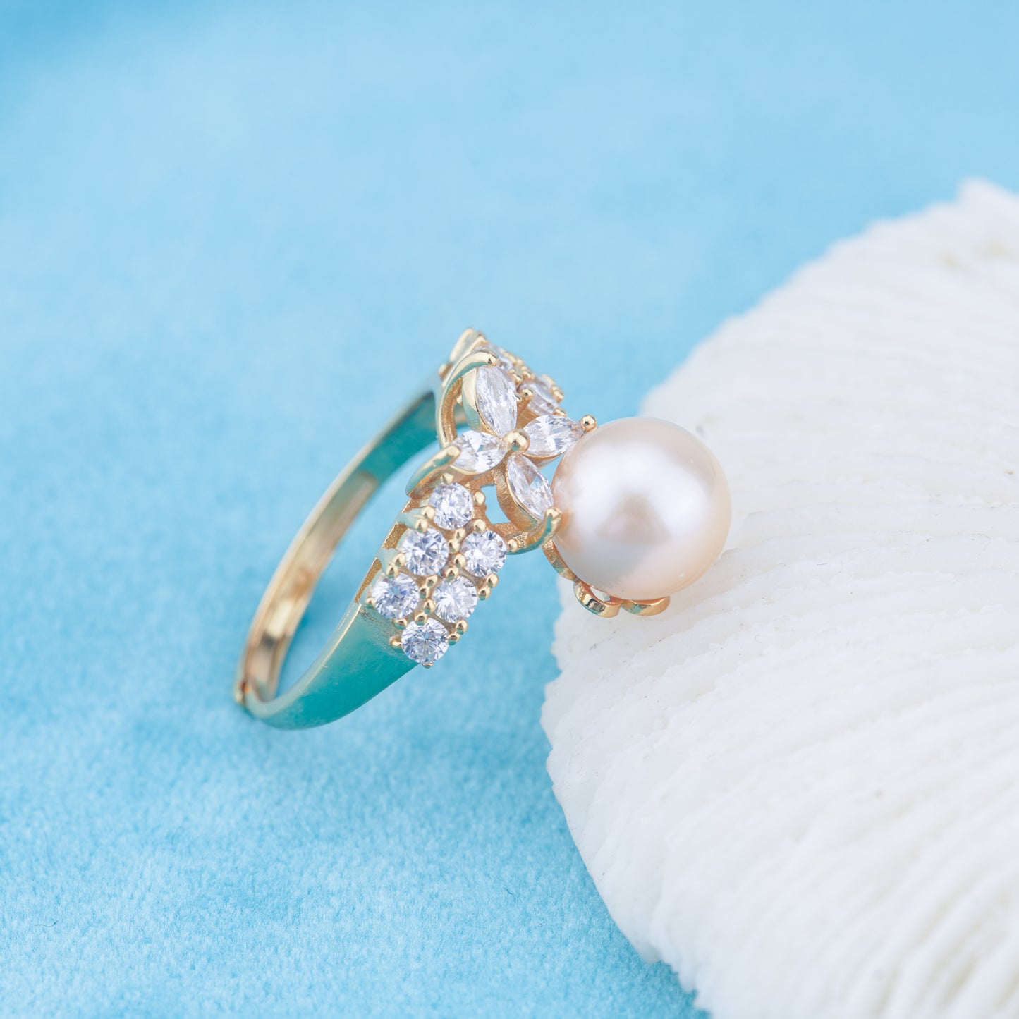 r010949 DIY 6-8mm Natural Freshwater pearl Ring accessory 925 sterling silver Adjustable size engagement jewelry ring for women