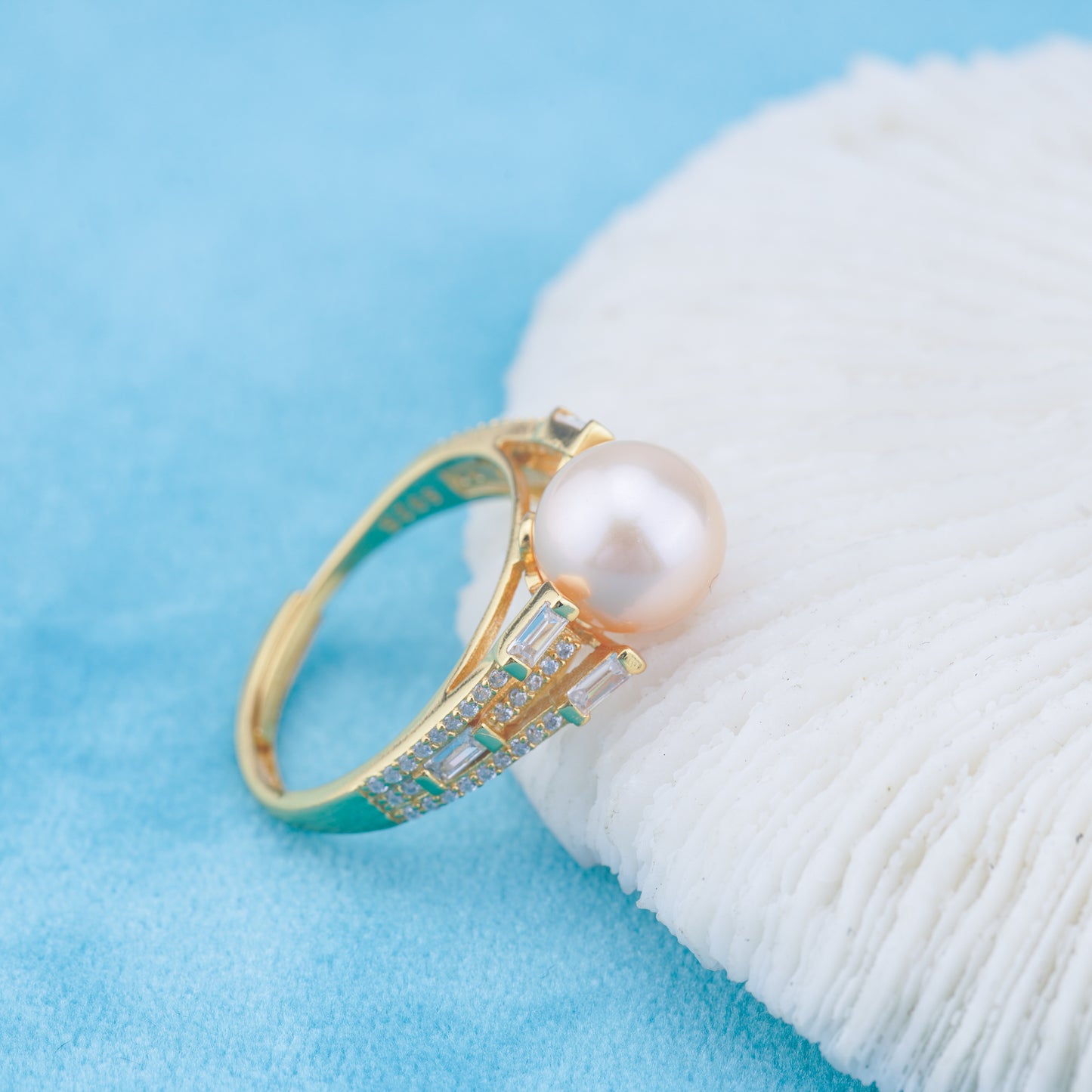 r010948 DIY 6-8mm Natural Freshwater pearl Ring accessory 925 sterling silver Adjustable size engagement jewelry ring for women