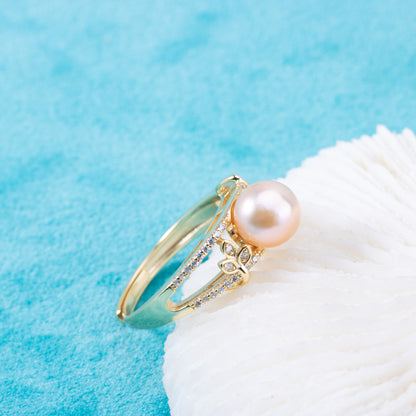r010899 DIY 6-8mm Natural Freshwater pearl Ring accessory 925 sterling silver Adjustable size engagement jewelry ring for women