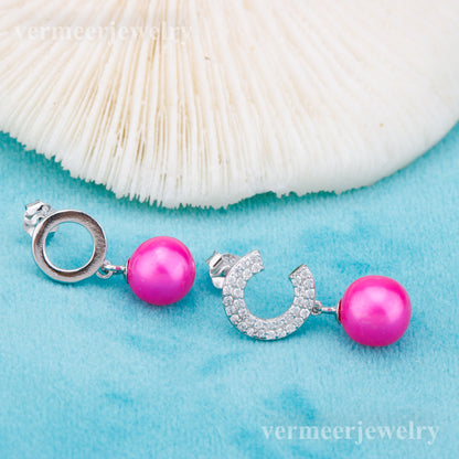 e010889 S925 pearl earring 925 sterling silver DIY 7-8mm Natural Freshwater pearl stud earring for women