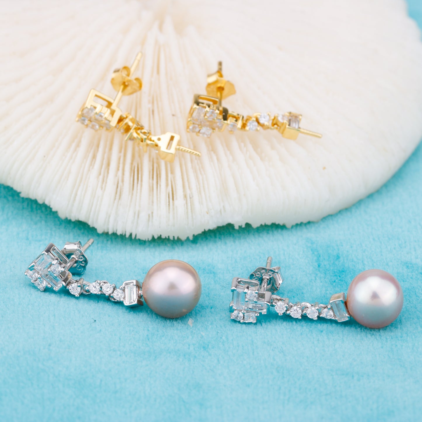 e010885 S925 pearl earring 925 sterling silver DIY 7-8mm Natural Freshwater pearl stud earring for women