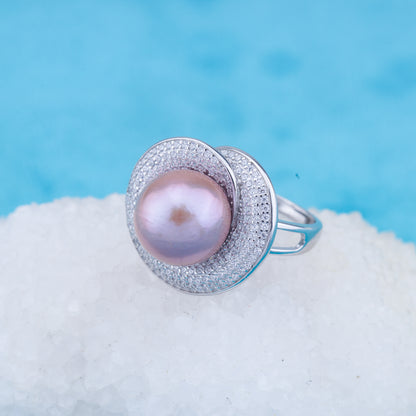 re010971 DIY 9-11mm Natural Freshwater pearl Ring accessory 925 sterling silver Adjustable size engagement ring for women