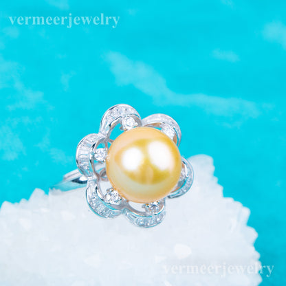 re010840DIY 9-11mm Natural Freshwater pearl Ring accessory 925 sterling silver Adjustable size engagement jewelry ring for women