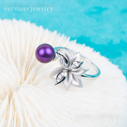 r040826 DIY 7-8mm Natural Freshwater pearl Ring accessory 925 sterling silver Adjustable size engagement jewelry ring for women