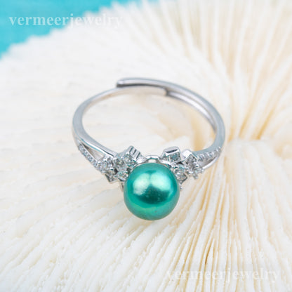 r010814 DIY 7-8mm Natural Freshwater pearl Ring accessory 925 sterling silver Adjustable size engagement jewelry ring for women