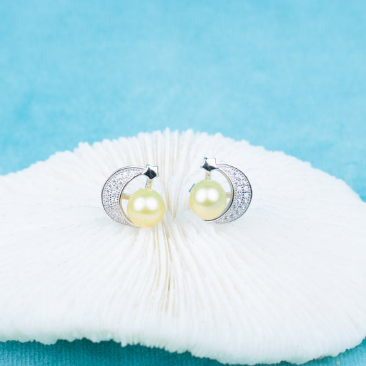 e030612 S925 pearl earring 925 sterling silver DIY 7-8mm Natural Freshwater pearl stud earring for women