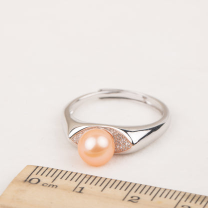 r060620 DIY 7-8mm Natural Freshwater pearl Ring accessory 925 sterling silver Adjustable size engagement jewelry ring for women