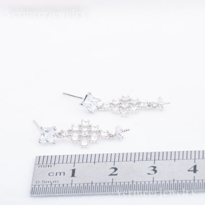 e010734 S925 pearl earring 925 sterling silver DIY 7-8mm Natural Freshwater pearl stud earring for women