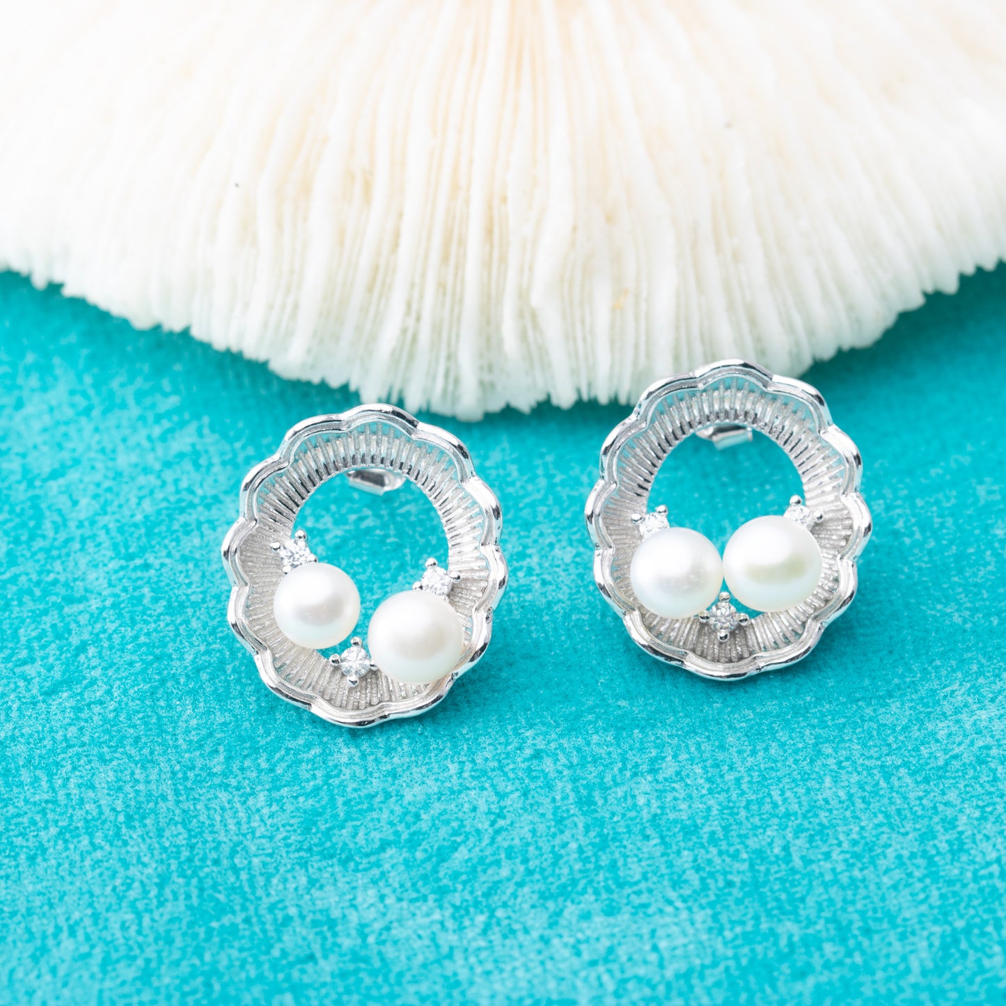 e010831 S925 pearl earring 925 sterling silver DIY 7-8mm Natural Freshwater pearl stud earring for women