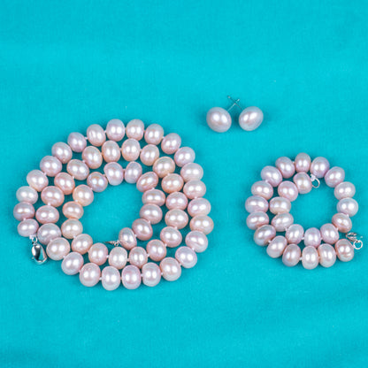 925 silver clasp natural purple button AAA real natural 10-11 mm pearl women jewelry necklace set