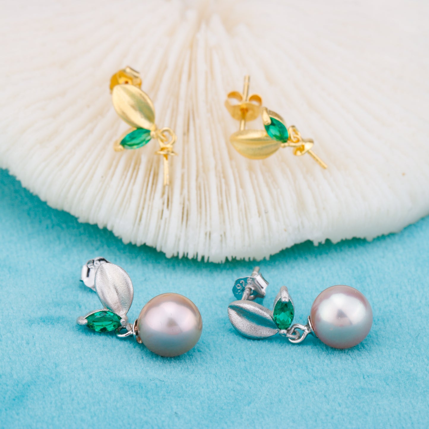 e010880 S925 pearl earring 925 sterling silver DIY 7-8mm Natural Freshwater pearl stud earring for women