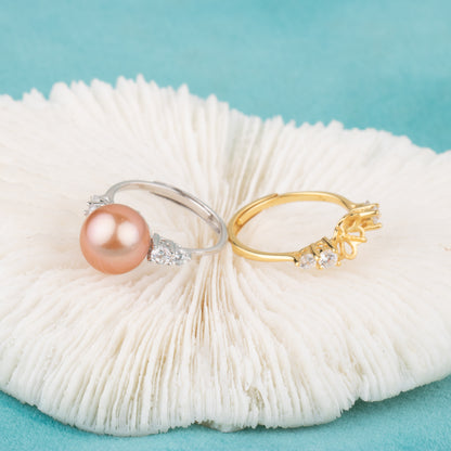 re010662 DIY 9-11mm Natural Freshwater pearl Ring accessory 925 sterling silver Adjustable size engagement ring for women