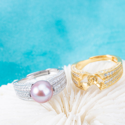 re010880 DIY 9-11mm Natural Freshwater pearl Ring accessory 925 sterling silver Adjustable size engagement ring for women