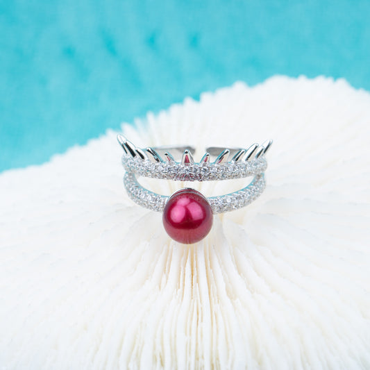 r030514 DIY 7-8mm Natural Freshwater pearl Ring accessory 925 sterling silver Adjustable size engagement jewelry ring for women
