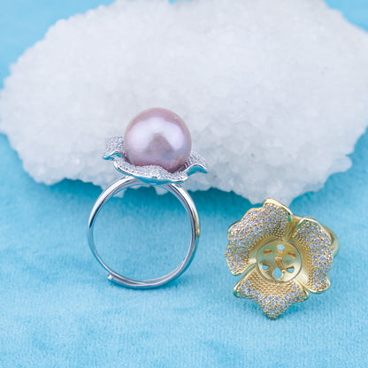 re010956 DIY 9-11mm Natural Freshwater pearl Ring accessory 925 sterling silver Adjustable size engagement ring for women